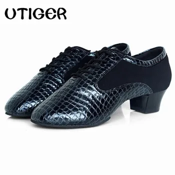 Мъжки обувки за латино танци от естествена кожа, мъжки обувки за модерни танци, мъжки обувки за танци балната зала на закрито и открито, ток 4,5 cm