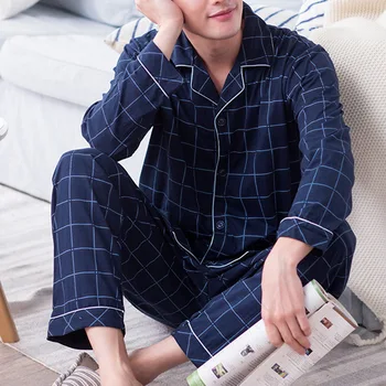Мъжки пижамные комплекти, прости пижама памук топ с дълъг ръкав, панталони, връхни дрехи за почивка, меко есенно-зимни дрехи за почивка на по-големи размери