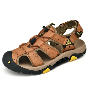 Мъжки сандали, мъжки летни обувки от естествена кожа и гума, ежедневни сандали-гладиатори, улични нескользящие мъжки маратонки Sandalias