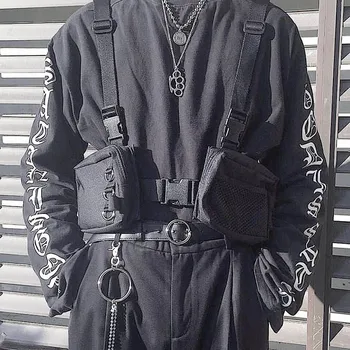 Нагрудная чанта в стил пънк, хип-хоп, тактическа градинска поясная чанта, Унисекс, уличен функционален жилетка, тенденция чанта с два джоба, нагрудная чанта