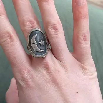 Новото ретро пръстен, с овални модел Луната и звездите, женски пръстен, модерно метално винтажное пръстен, аксесоари, вечерни декорации, Размер 6-10