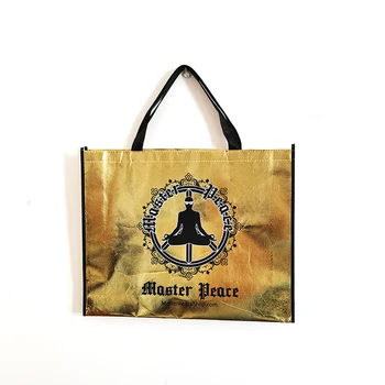 Обичай Нетъкан Ламинирани Метални Пазарски чанти с Индивидуален логото на Едро Перерабатываемая Златна Нетканая чанта за дрехи
