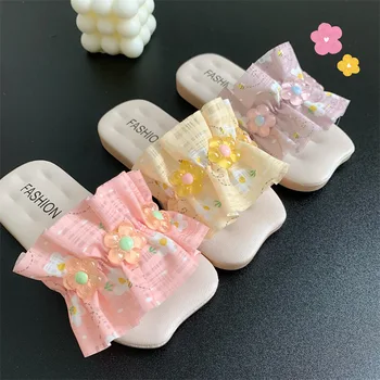 Обувки в японски стил, универсална връхни дрехи принцеса, чехли за баня във формата на листа на лотос, сладко детски обувки за момичета с плоска подметка чехли