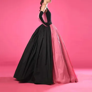 Оцветен плиссированная пола за балната зала рокли от тафта, персонални черно-розов сатен пола Макси за специални случаи, дрехи БЕЗ ВРЪХ