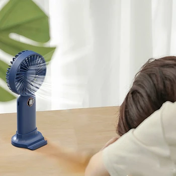 Портативен Ръчен вентилатор USB Mini Fan с перезаряжаемым дигитален дисплей, мързелив фен на въздушния охладител за употреба на домашния офис-Син