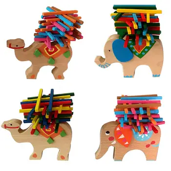 Пъстри детски играчки, образователни блокове за балансиране на слон и камила, дървени детски игри, детски играчки