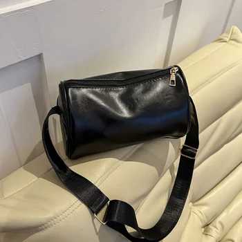 Реколта чанта през рамо от изкуствена кожа за жени, однотонная чанта през рамо, чантата, чанти във формата на бъчва