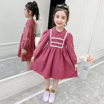 Рокля за момичета, пролетно-есенни рокли принцеса с дълги ръкави, детско празнично корейска рокля, елегантно облекло на 4, 6, 8, 10, 12, 14 години