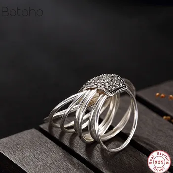 Ръчна изработка, 100% сребро 925 проба, цвят Мозайка, камък, 9 обиколки, дамски пръстени върху показалеца си, естествен камък, дамски бижута, мъжки пръстен