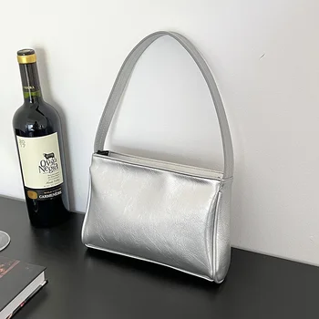 Сребърен вечерни чанти-тоут, чанти през рамо от изкуствена кожа, чанти под мишниците за жени, модни дамски чанти, луксозни дамски малки клатчи, портфейл