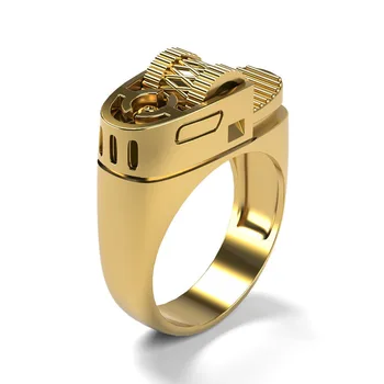 Страхотно и уникално мъжко модно бъде позлатен пръстен от запалка Подарък за годишнина от сватбата, годежен пръстен, Бижута, пръстени, Коледни подаръци за мъже