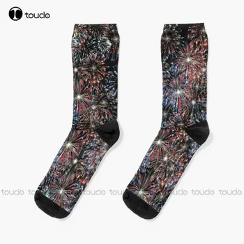 Тениска с изображение на фойерверки, Чорапи за момчета Чорапи Персонализирани по поръчка Унисекс за възрастни, юноши и младежи, Чорапи с дигитален печат 360 °, Коледен подарък