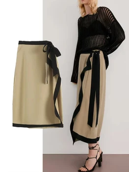 ТРАФИКА на 2023 Женска пола, Midi, модни приталенная пола в контрастен цвят, дълга пола с висока талия, прав дамски ежедневни елегантни поли