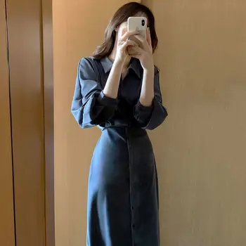 Френско-секси елегантна рокля midi-риза, лятно дамско офис женски ежедневното корейското модно дълга рокля, Дрехи за жени 2023