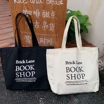 Холщовая чанта в Японски Стил За Жени, Ежедневна Чанта През Рамо С Писмото Принтом Голям капацитет, Студентски Чанти, Чанта за книги, пазарска Чанта Bolso