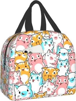 Чанта за обяд от сладък котка, утепленная мультяшными животни, за многократна употреба обяд-бокс, водоустойчив хладилник, чанта-тоут, училищен пикник, Офис